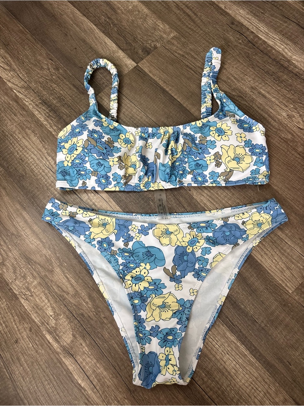 SHEIN Blue and Yellow Floral Bikini Set trendy, cute, summer
